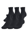 UA Training Cotton Unisex 6-Pack Quarter Socks - Black