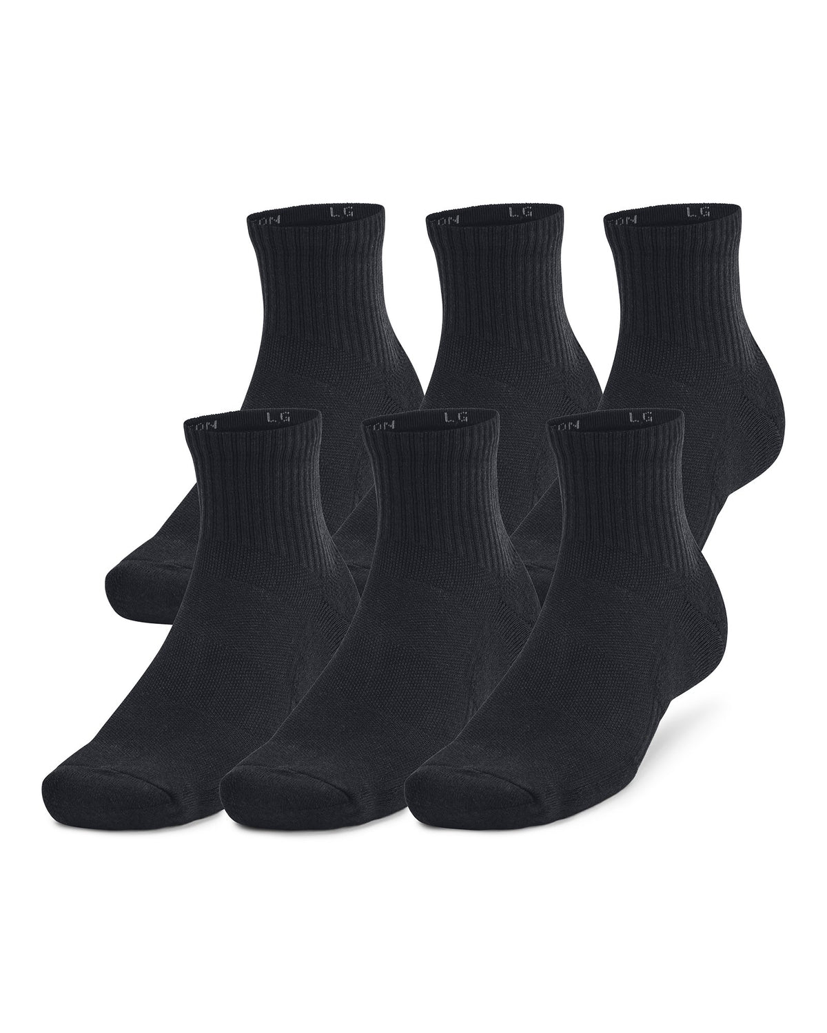 UA Training Cotton Unisex 6-Pack Quarter Socks - Black