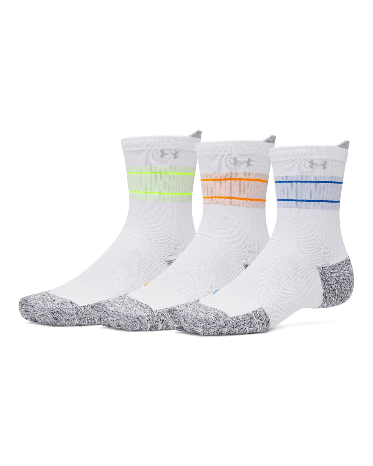 UA ArmourDry® Run Cushion Unisex 3-Pack Mid-Crew Socks - White