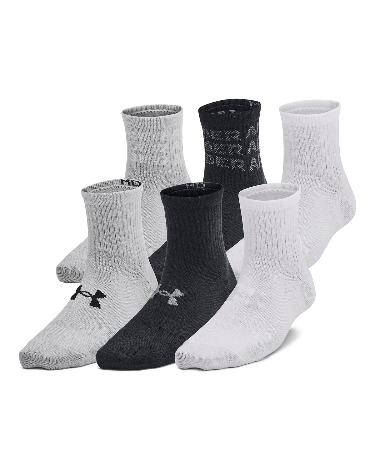 UA Essential Kids' 6-Pack Quarter Socks - Black
