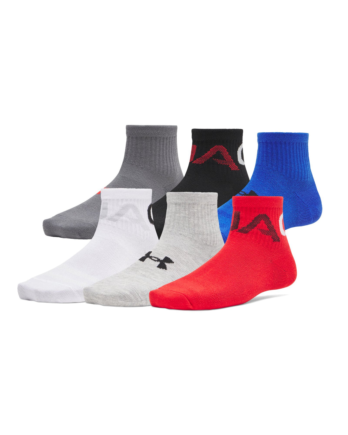 UA Essential Kids' 6-Pack Quarter Socks - Red