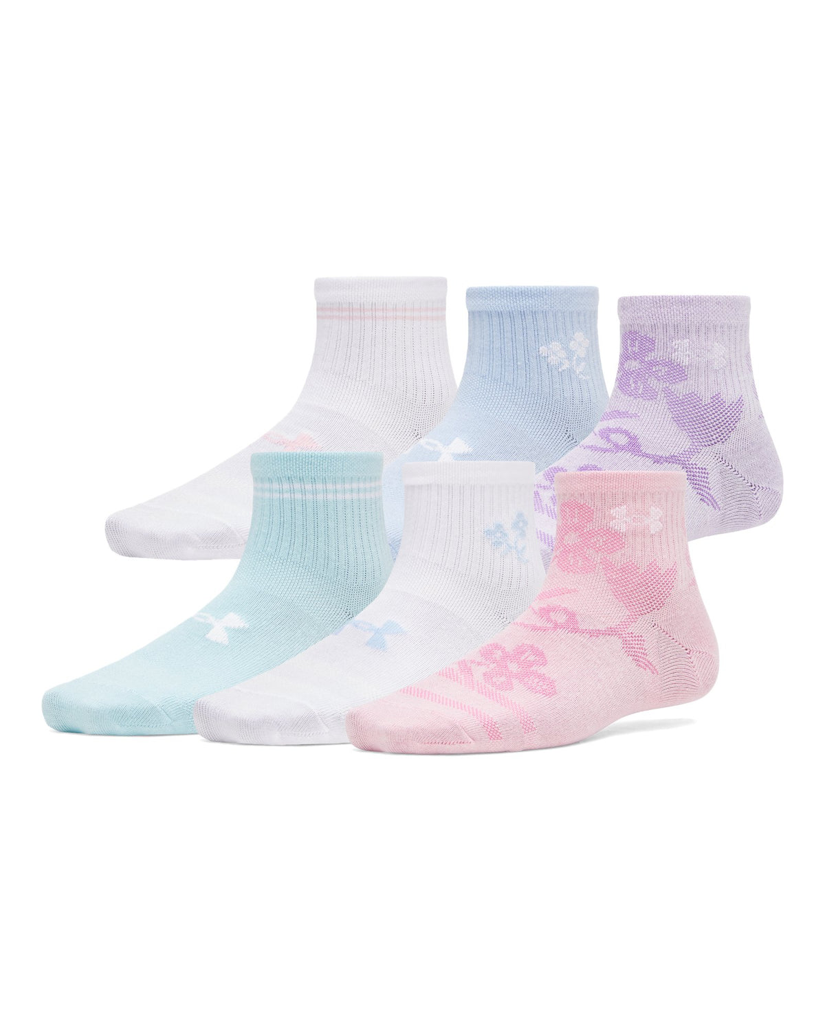 UA Essential Kids' 6-Pack Quarter Socks - Pink