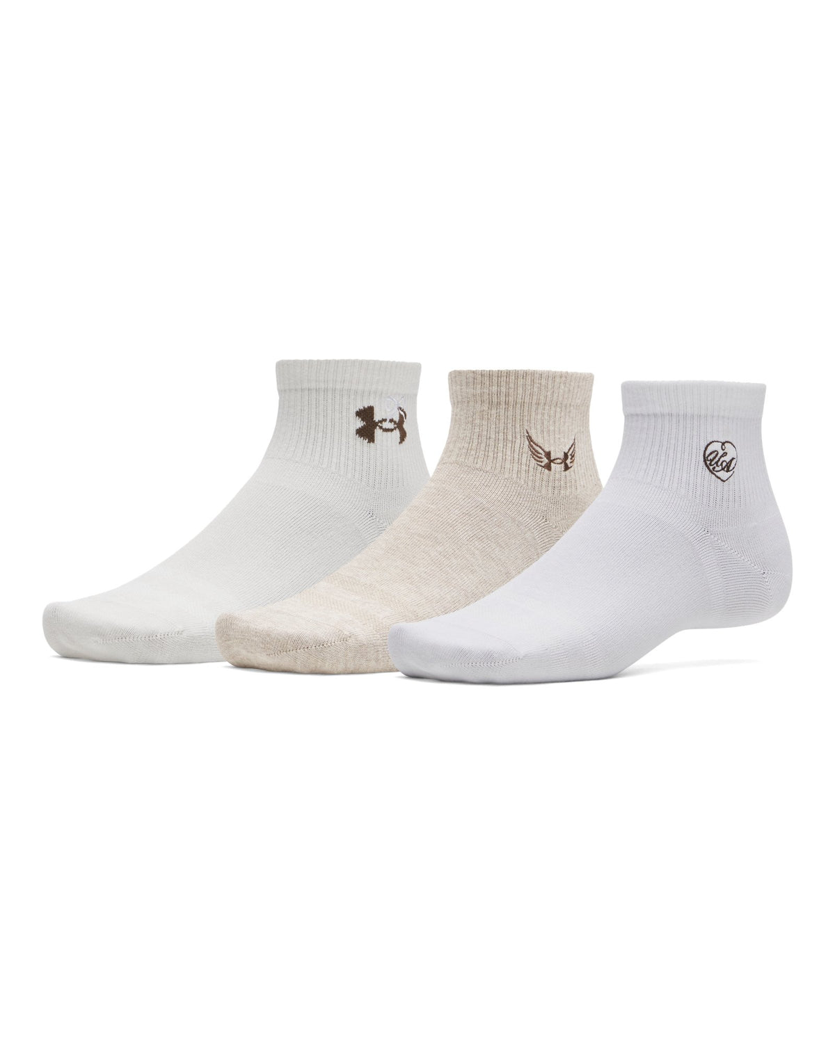 UA Sportstyle Cotton Unisex 3-Pack Quarter Socks - White
