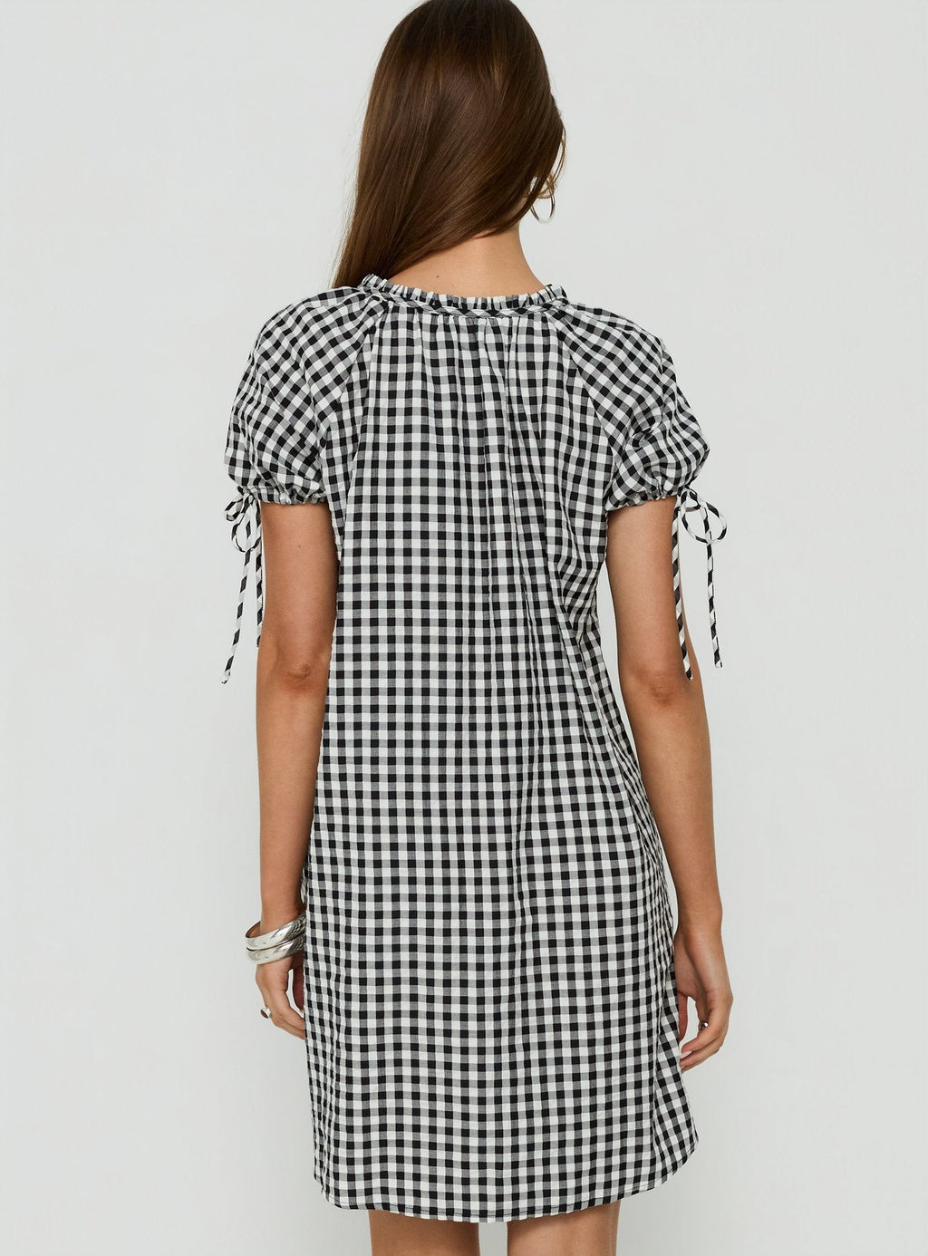 Angelikah Babydoll Mini Dress Black / White Gingham