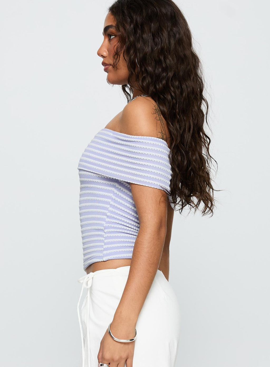 Ausha Off Shoulder Top Lilac Stripe