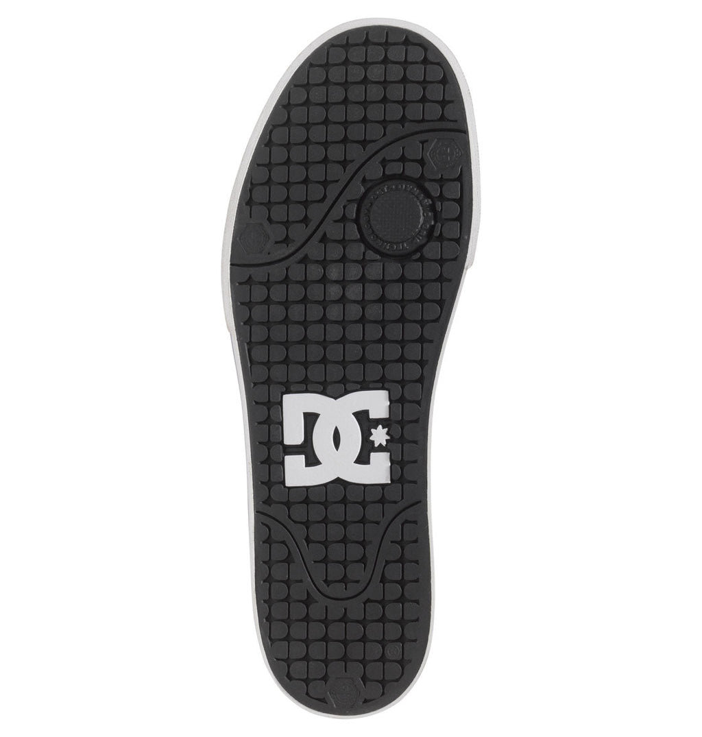 Featuring a black textured sole with circular tread patterns at the heel and toe, the DC Shoes Men’s Pure Shoes display a bold white DC Shoes logo at the center, offering both versatility and comfort for men.