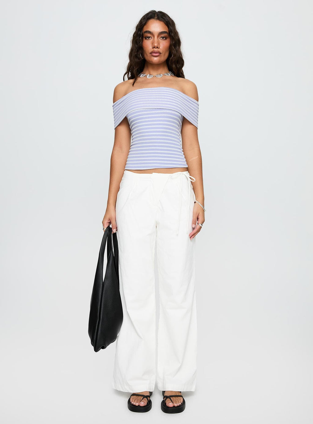 Ausha Off Shoulder Top Lilac Stripe