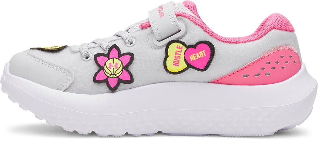 UA Surge 4 Patches Girls' Pre-School Running Shoes - Gray