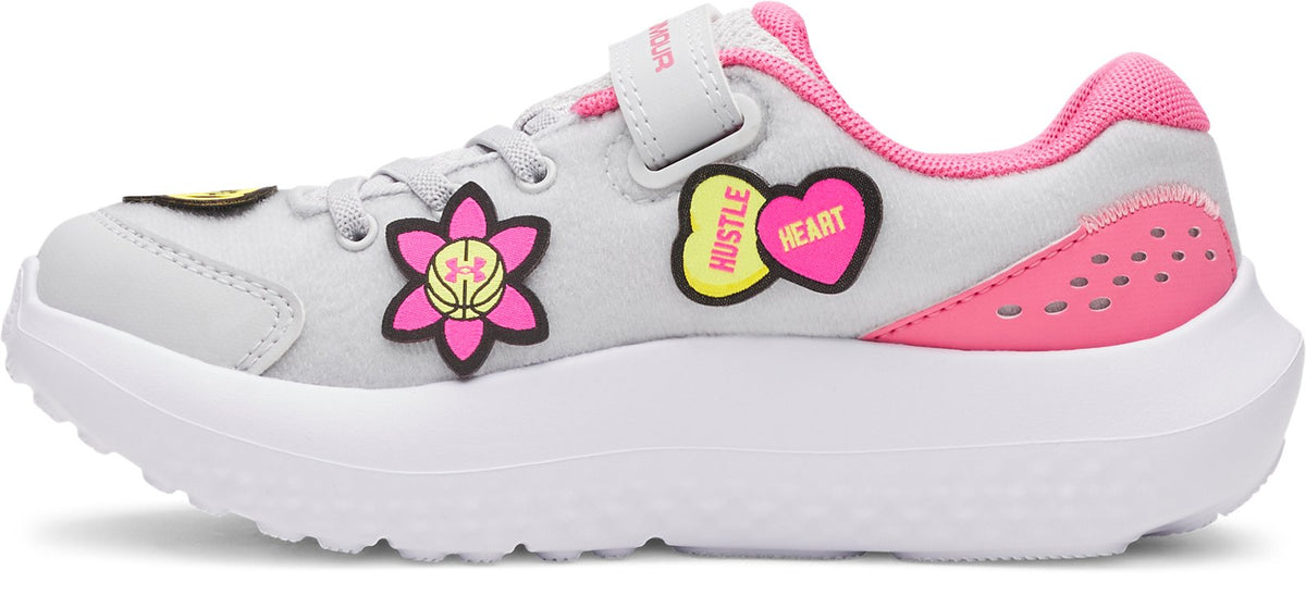 UA Surge 4 Patches Girls' Pre-School Running Shoes - Gray
