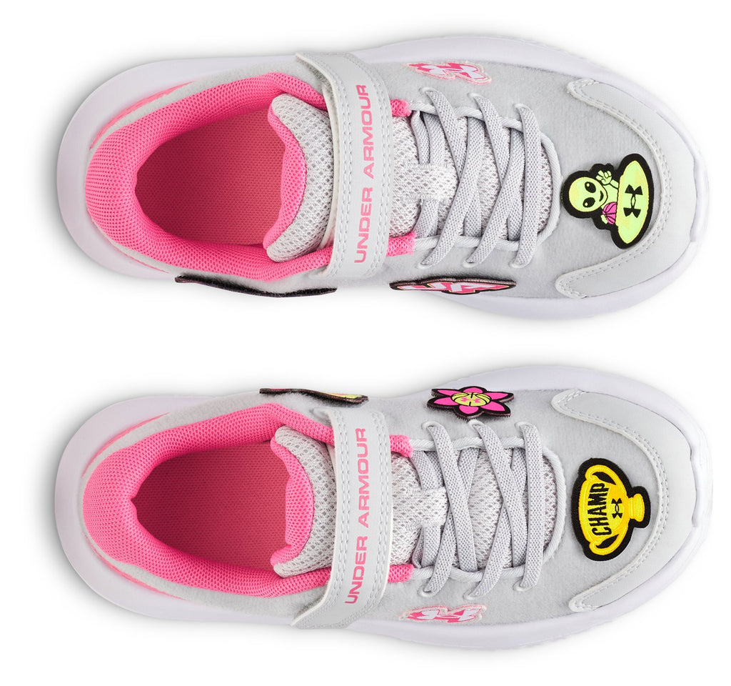 UA Surge 4 Patches Girls' Pre-School Running Shoes - Gray