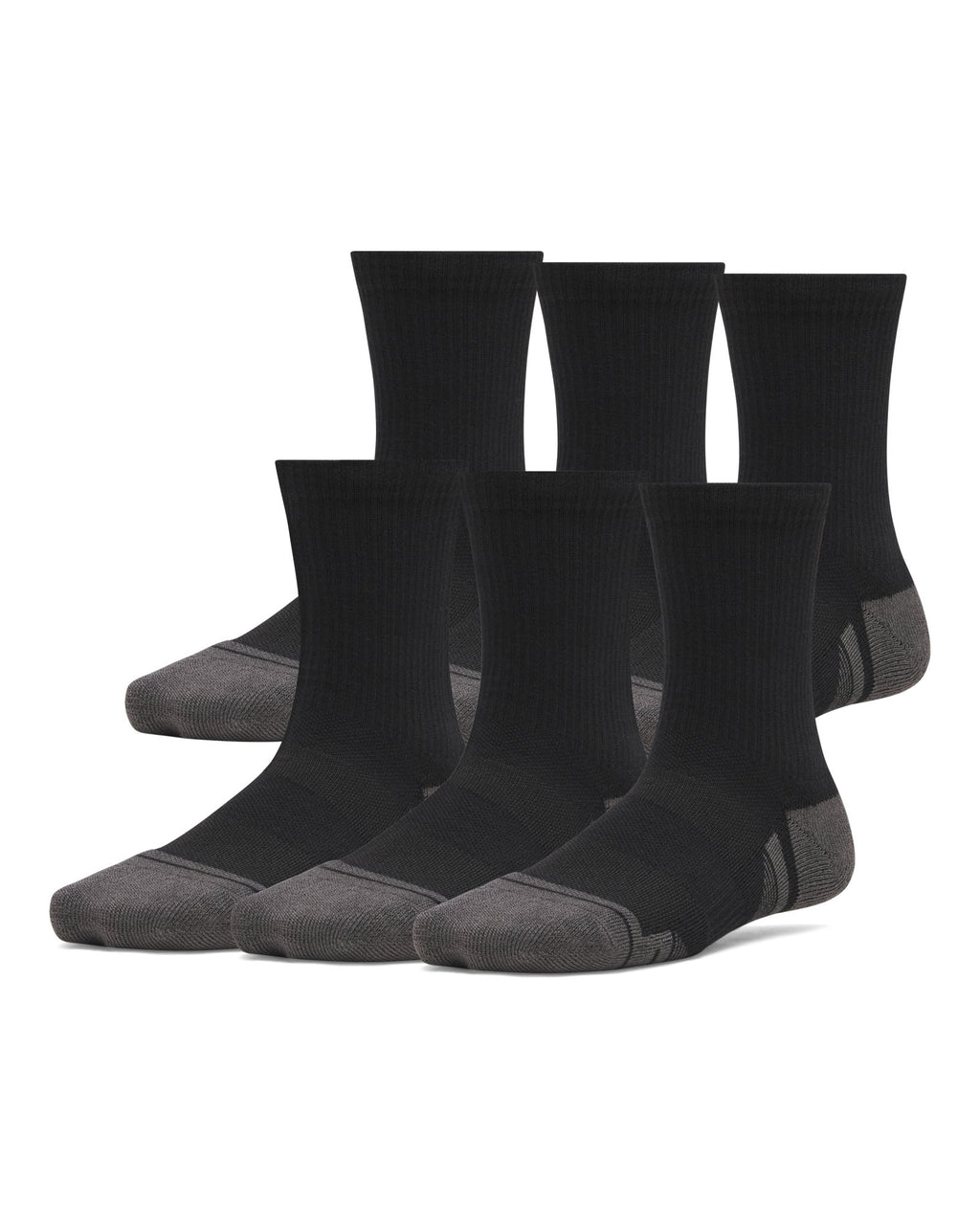 UA Performance Tech Kids' 6-Pack Crew Socks - Black
