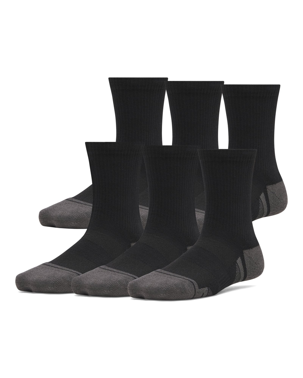 UA Performance Tech Kids' 6-Pack Crew Socks - Black