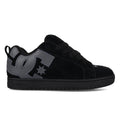 The Men’s Court Graffik Special Edition Shoes by DC Shoes feature a classic puffy silhouette in black, with thick black laces, a durable black rubber sole, and a gray DC Shoes logo on the side. Crafted from premium suede or nubuck-like material, these standout men’s skate shoes offer signature style and comfort.