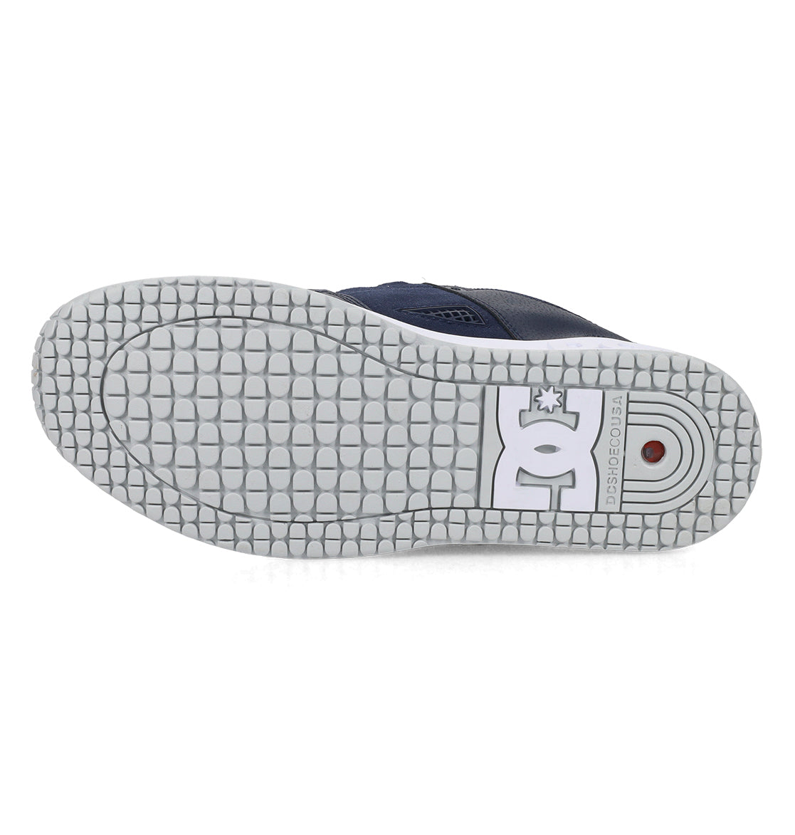 Navy blue sneaker with white sole on a white background
