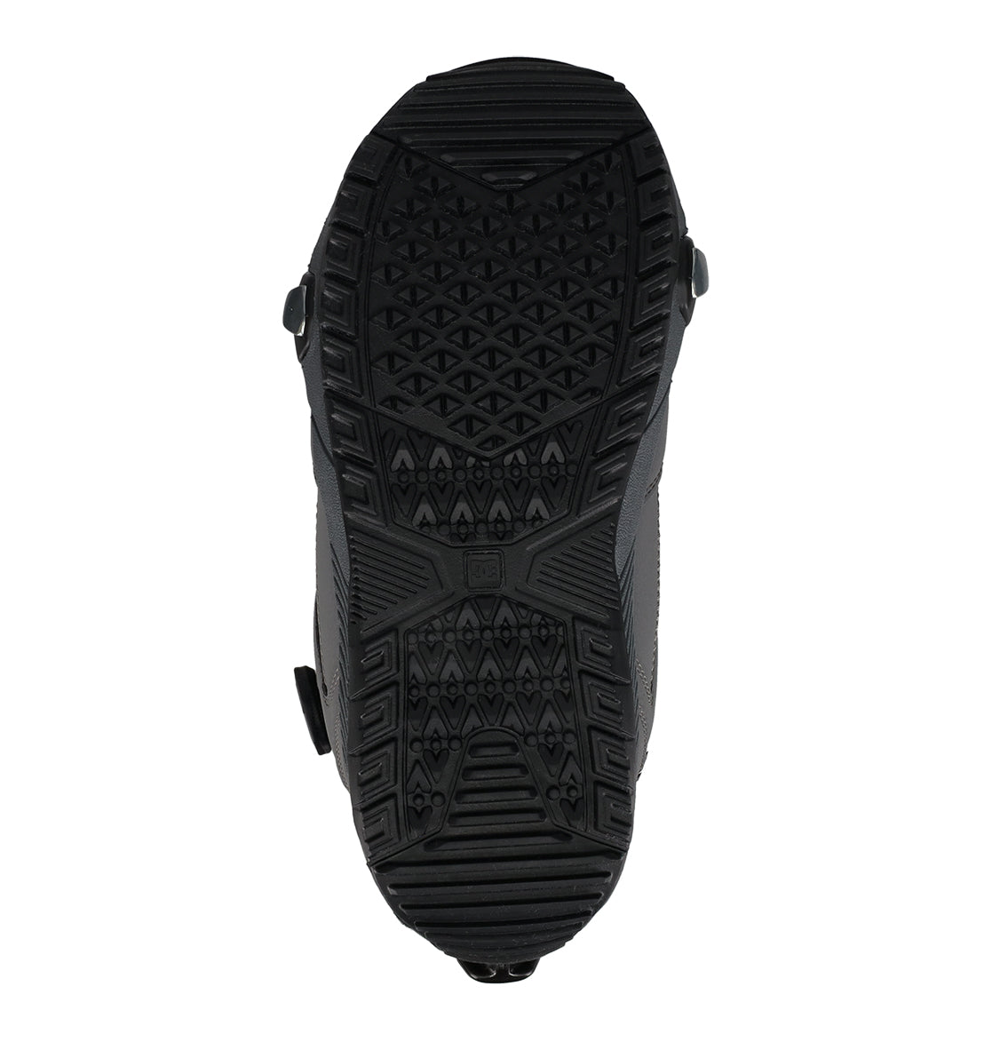 A close-up view of the bottom sole of the DC Shoes Men’s Phase Boa Pro Step On Snowboard Boots, highlighting detailed treads and textured patterns engineered for superior grip and traction—ideal for Step On compatibility and fast Boa lacing adjustments.
