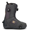 A single DC Shoes Men’s Phase Boa Pro Step On Snowboard Boot in gray with black accents, equipped with a BOA lacing dial for quick tightening and a reinforced sole, displayed from the side on a white background.