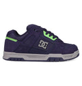 Inspired by skate culture, the DC Shoes Men's Stag Shoes are navy blue and gray with green accents, a cupsole construction, thick sole, mesh and suede panels, black laces, and feature the DC Shoes logo.