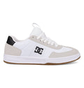 The DC Shoes Men’s Astrix Shoes are white and gray skate shoes designed for street skateboarding, featuring a black DC logo on the side, a gum sole for enhanced board control, and white laces, shown in a side profile view.