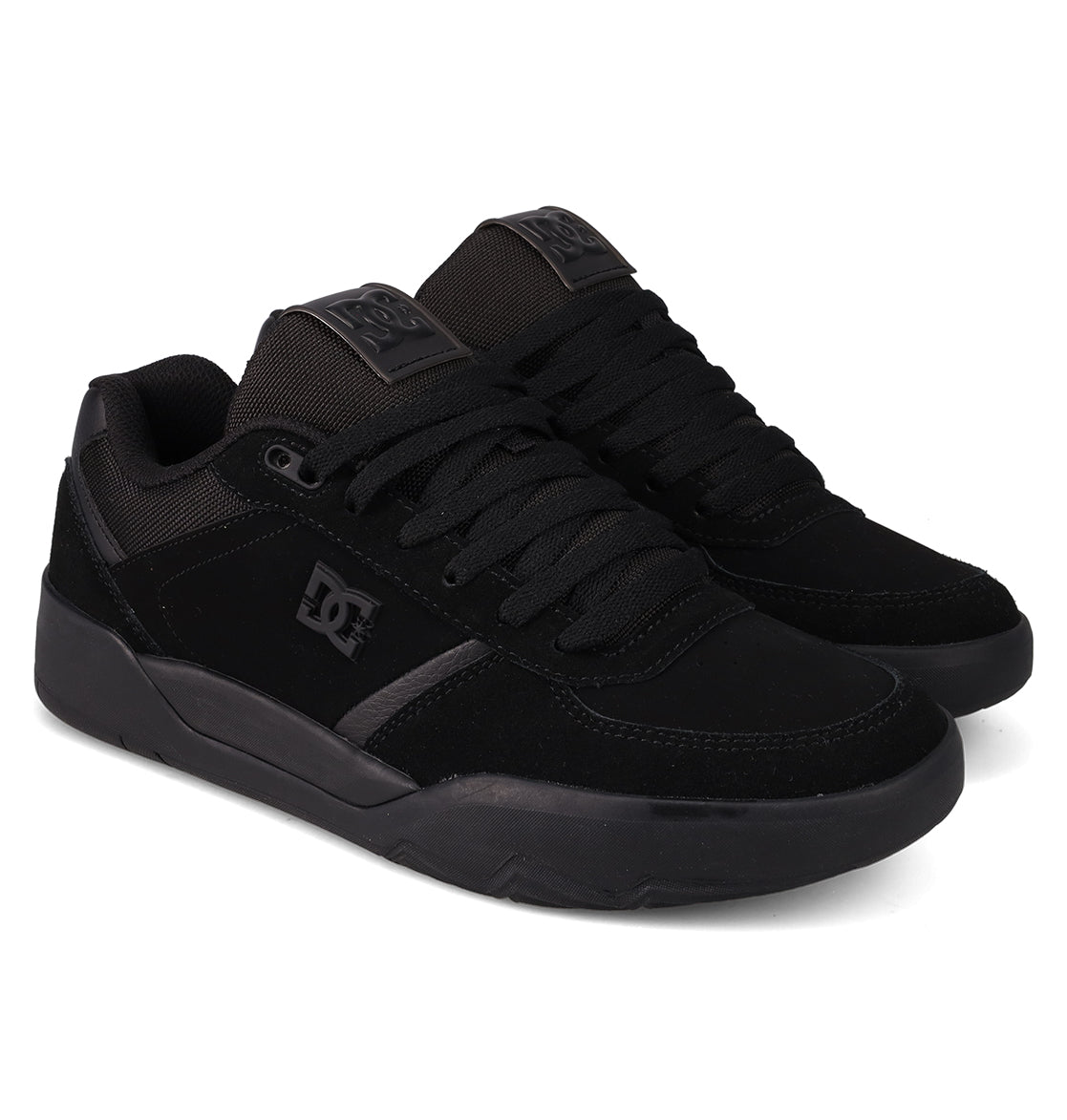 The DC Shoes Men's Fractal Shoes feature thick rubber soles, black laces, and DC branding on the side and tongue for street-ready style and comfort, displayed against a white background.