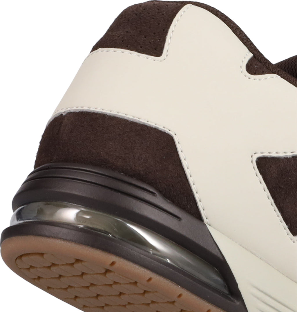 Close-up of the Men's DC Command SE Shoes by DC Shoes, showing brown suede and off-white leather on the heel, signature cushioning with visible air tech in the midsole, and a textured tan rubber outsole—a modern DC Command hallmark.