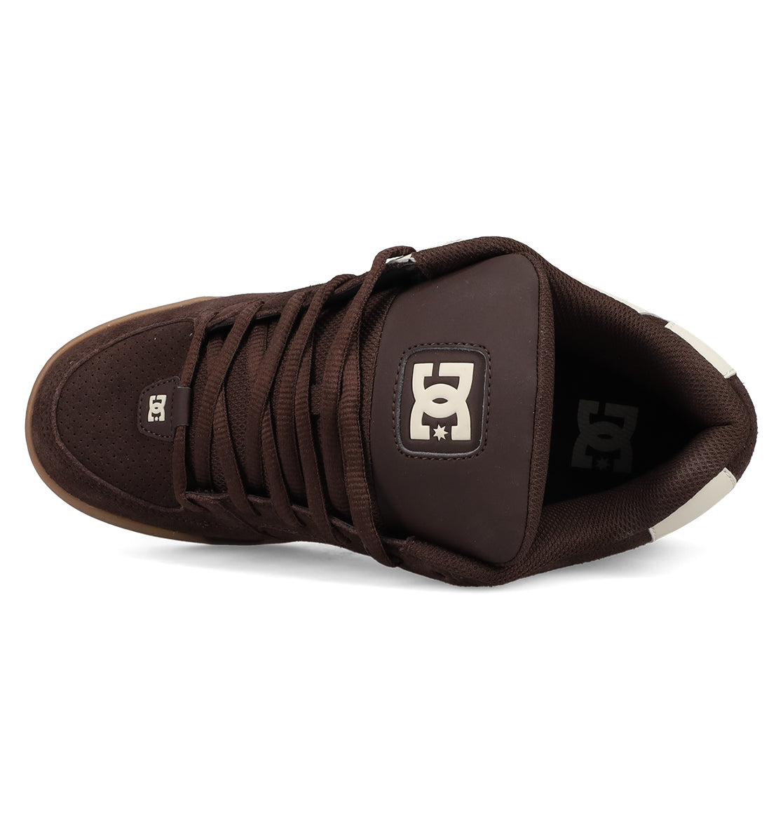 Top view of the Men's DC Command SE Shoes by DC Shoes in dark brown, with signature cushioning, padded tongue, brown laces, and white DC Shoes logos on the tongue and side heel.