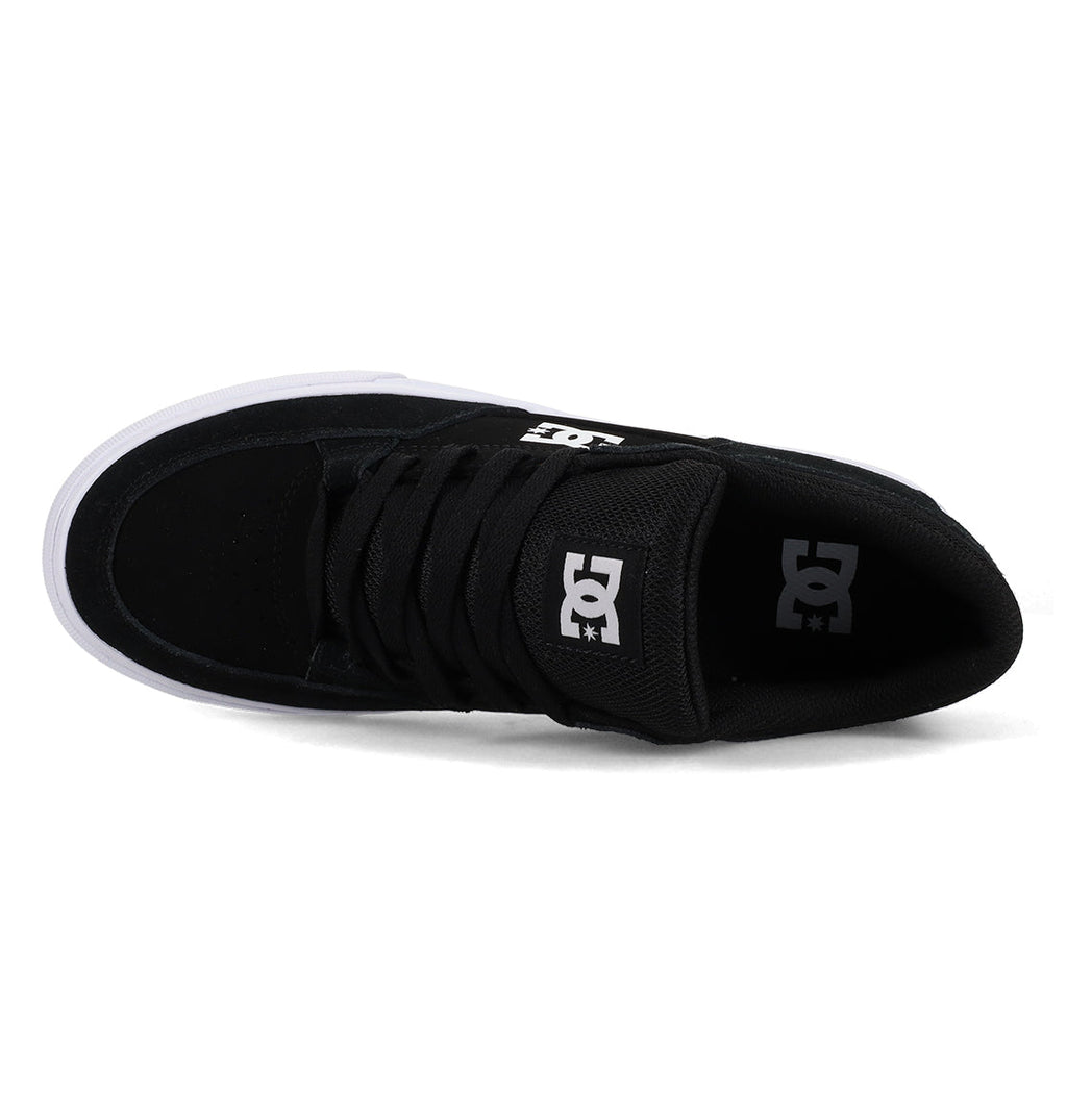 Men’s Onyx Shoe by DC Shoes viewed from above, highlighting the laces, tongue, and a white DC logo on both the tongue and side; showcases a minimal silhouette with an everyday go-to style and a partially visible white sole edge.