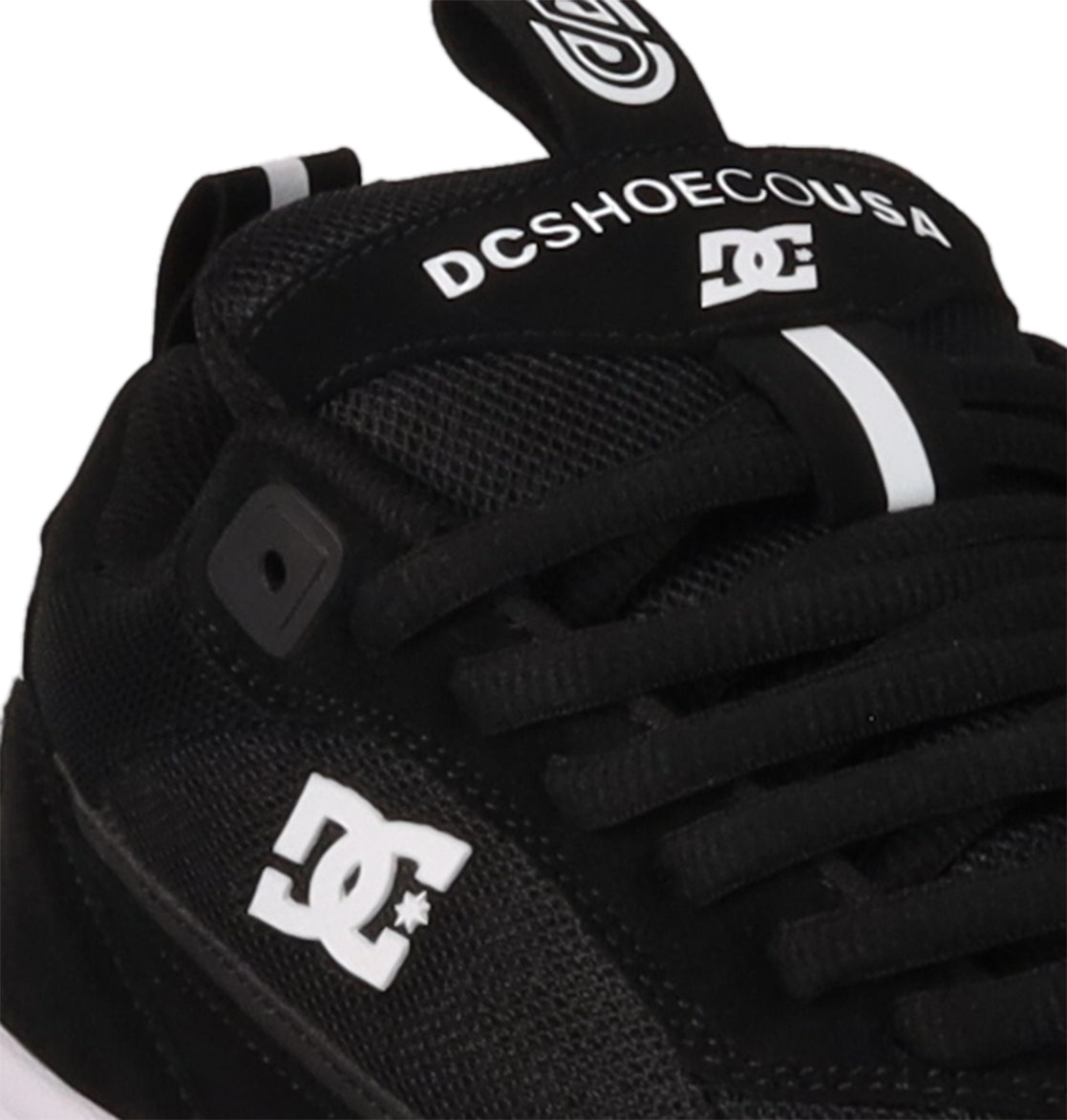 Close-up of the Men's JS-2 Shanahan Pro Skate Shoe by DC Shoes, showcasing the classic DC logo on the side, JS 2 branding for John Shanahan on the tongue, and black laces with a white stripe accent.