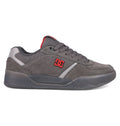 The Men's Fractal SE Shoes by DC Shoes feature a grey suede upper, thick sole, padded collar, grey laces, red DC logo, and black outsole—a low-top design blending street style with all-day performance comfort.
