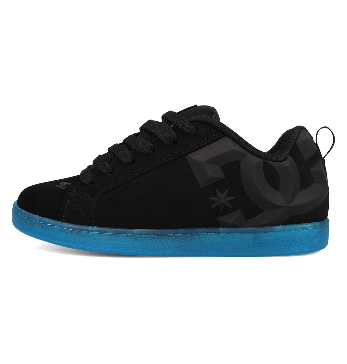 Combining classic DC branding with the signature puffy silhouette of the Women’s Court Graffik Beveled Shoes, this black skate shoe from DC Shoes features a blue sole, black laces, and a large dark gray logo on the side.