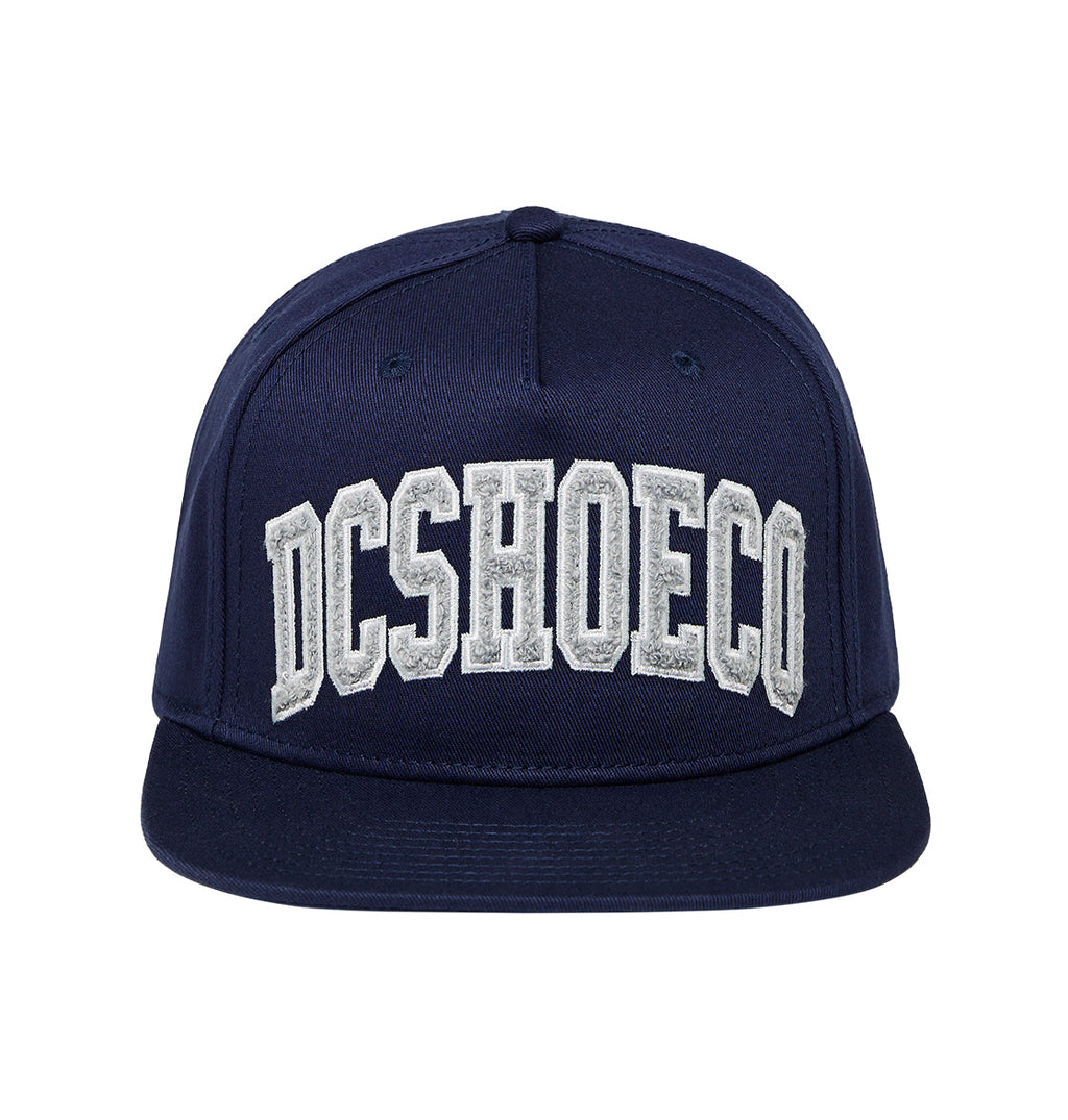 Elevate your streetwear style with the University Cap Snapback by DC Shoes. This estate blue snapback hat features bold, white embroidered DCSHOECO lettering across the front—making it an eye-catching addition to any look.