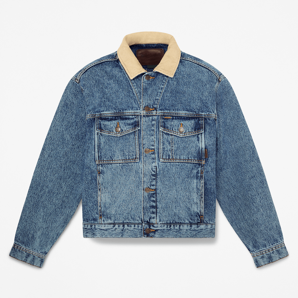 Mens Denim Trucker Jacket TBL Glacier Tint Marble Wash HERO
