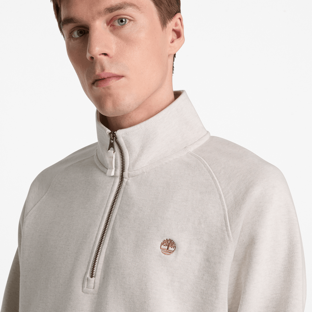 Mens Exeter River Embroidered Logo QuarterZip Sweatshirt TBL Light Oatmeal Heather ALT3