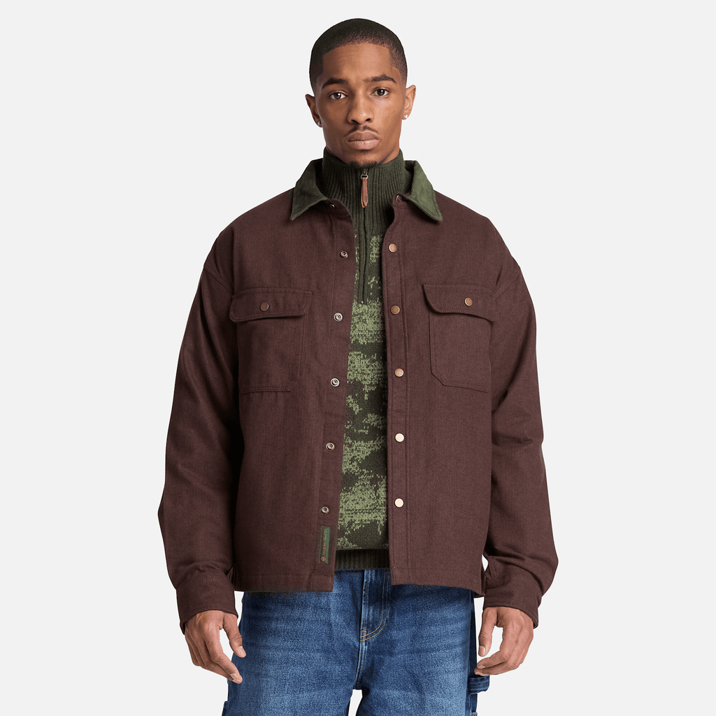 Mens Herringbone Overshirt TBL Chicory Coffee Brown ALT1