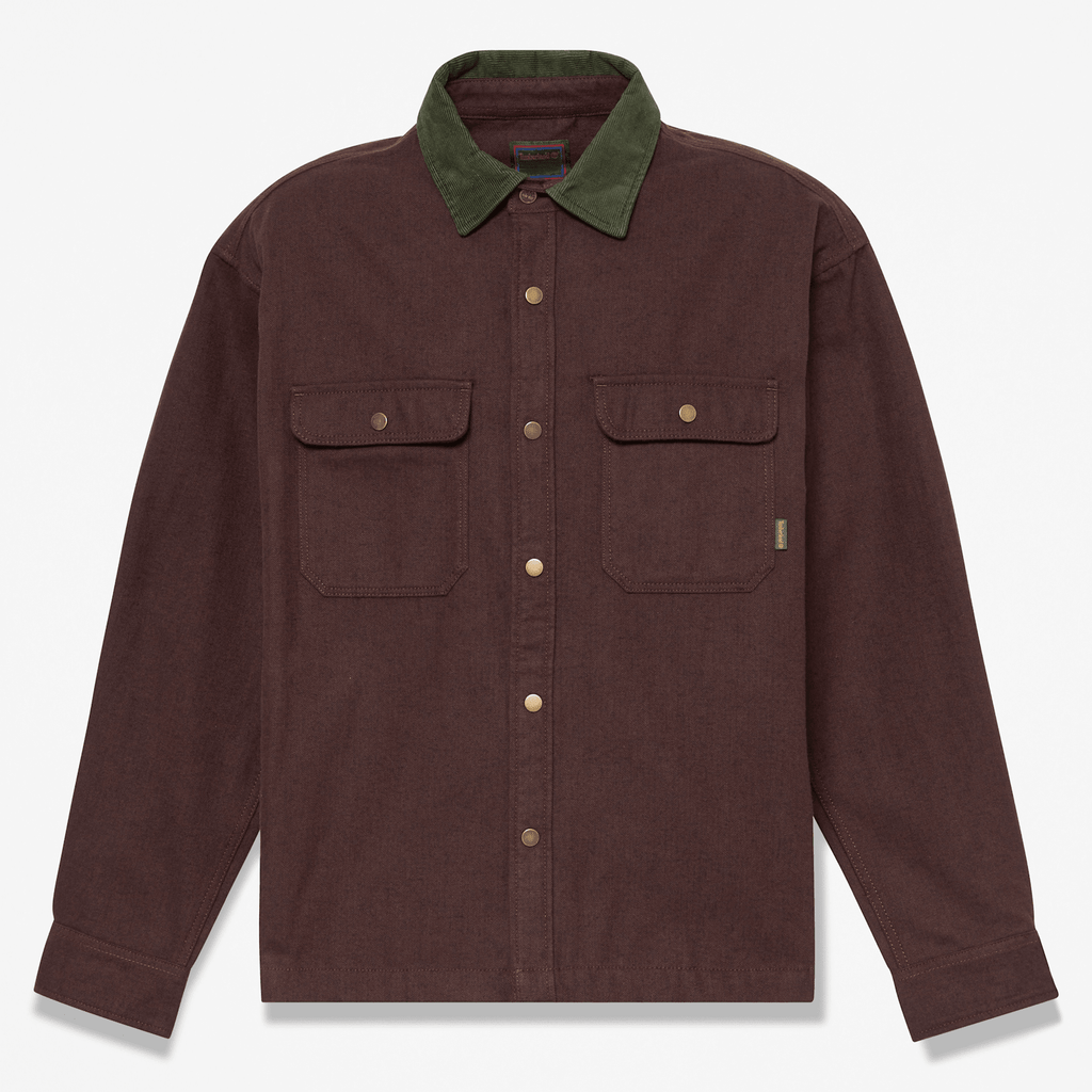 Mens Herringbone Overshirt TBL Chicory Coffee Brown HERO