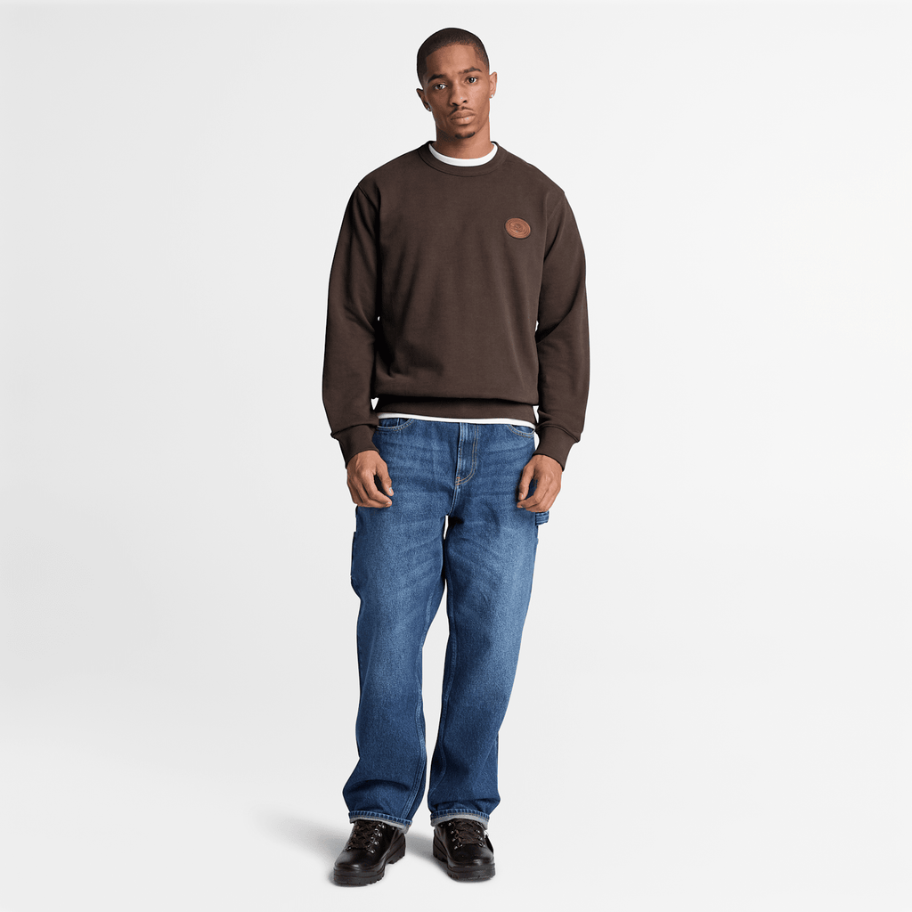 Mens Leather Patch Crew Sweatshirt TBL Dark Brown ALT2