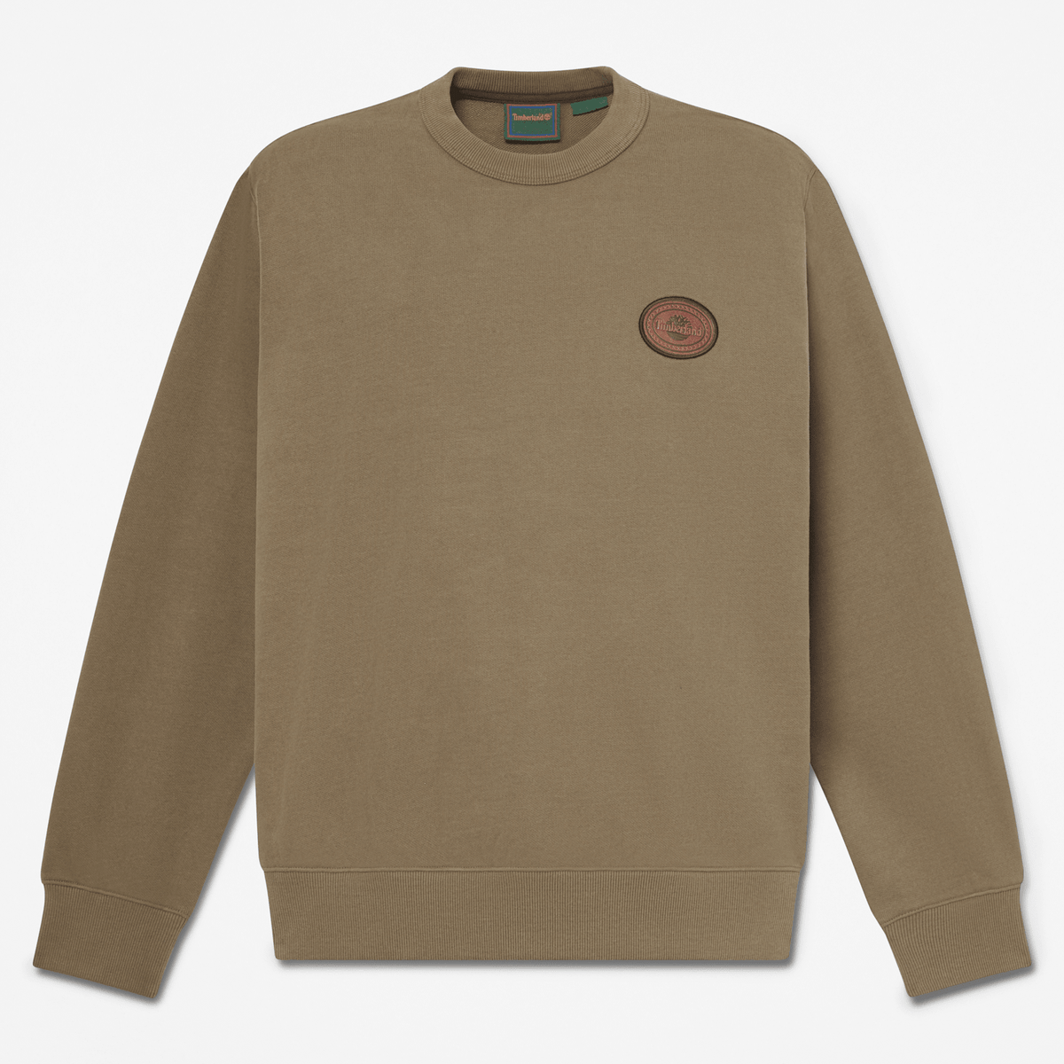 Mens Leather Patch Crew Sweatshirt TBL Dark Olive HERO