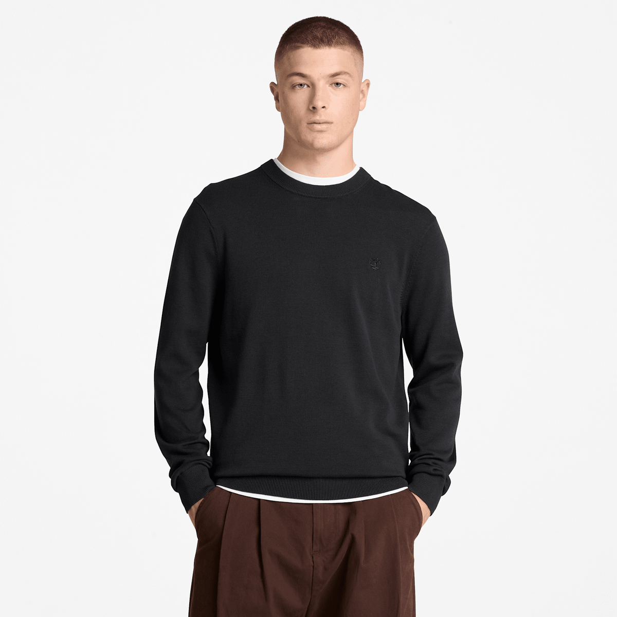 Mens Oyster River Cotton Crewneck Sweater TBL Black ALT1