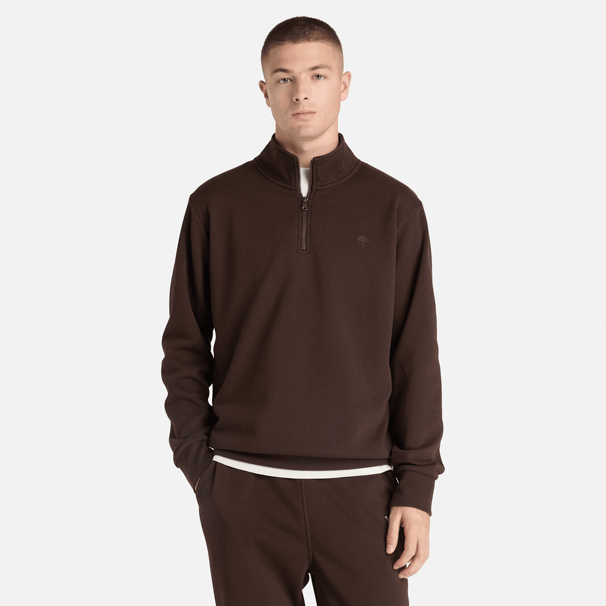 Mens Oyster River QuarterZip Sweatshirt TBL Dark Brown ALT1