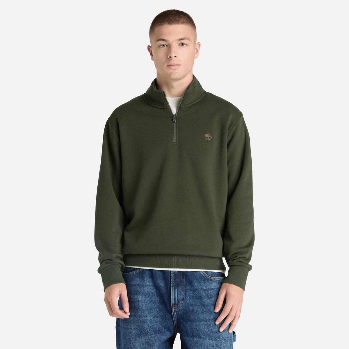 Mens Oyster River QuarterZip Sweatshirt TBL Dark Green ALT1