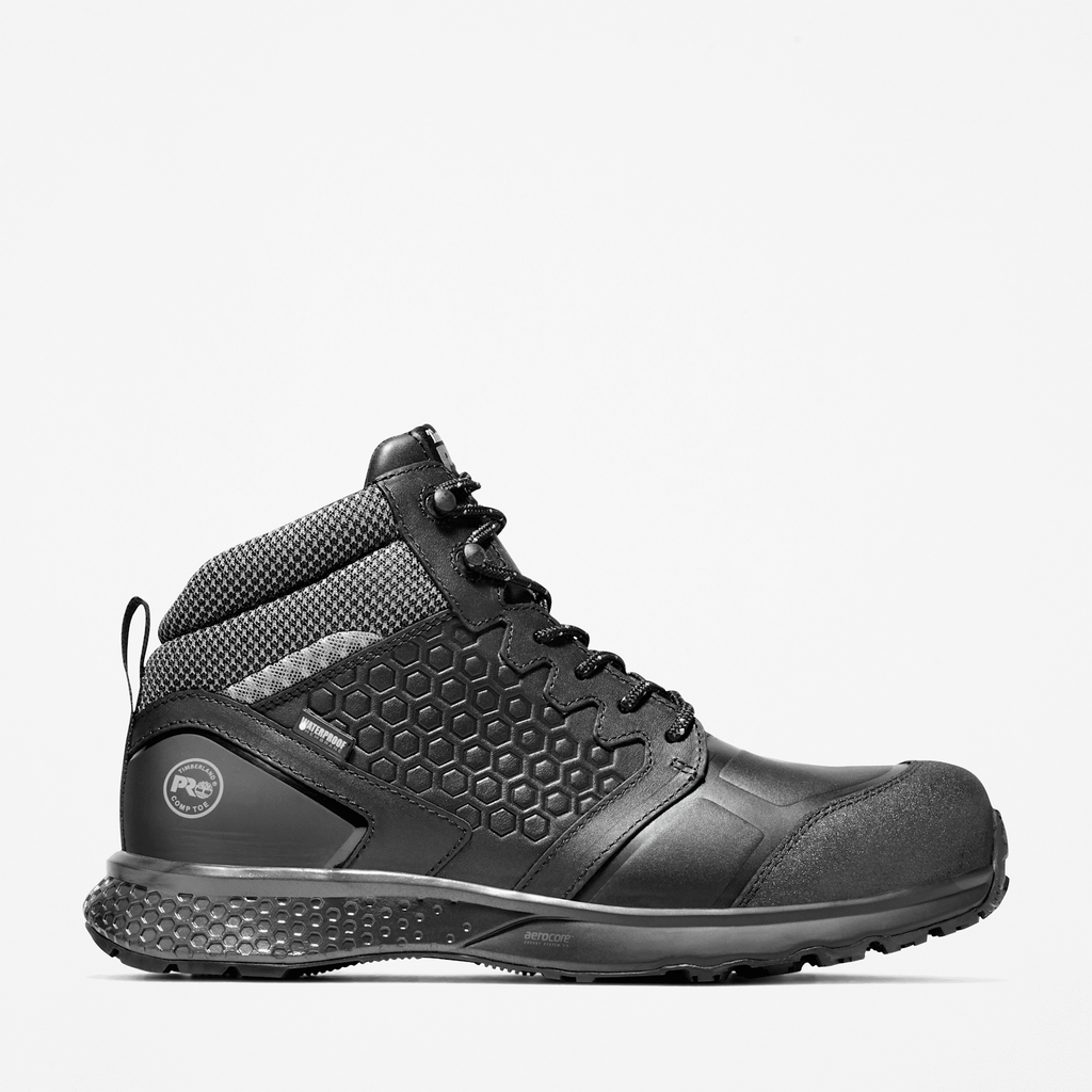 Mens Reaxion Composite Toe Waterproof Work Sneaker TBL BlackGrey HERO