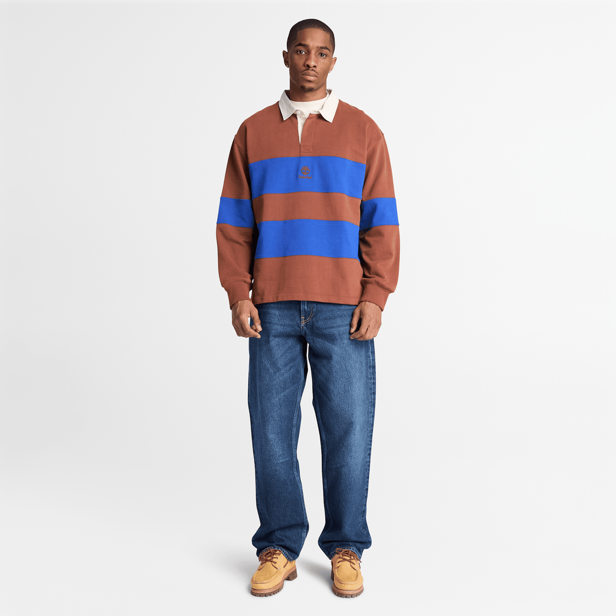 Mens Rugby Polo Sweatshirt TBL BrownBlue Stripe ALT2