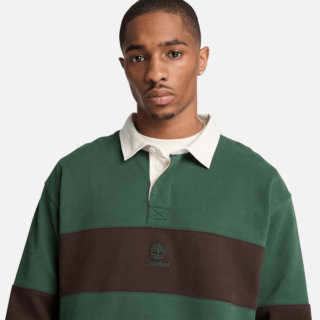 Mens Rugby Polo Sweatshirt TBL GreenBrown Stripe ALT3