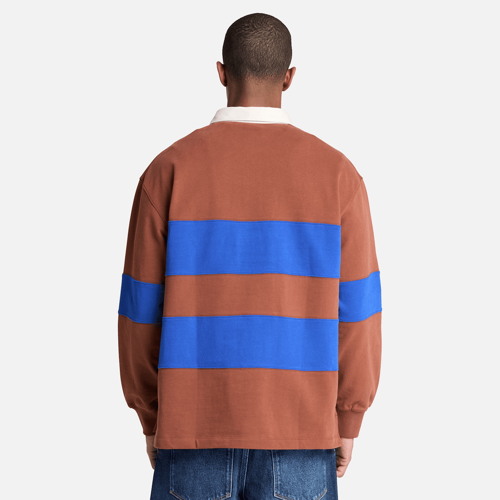Mens Rugby Polo Sweatshirt TBL BrownBlue Stripe ALT8