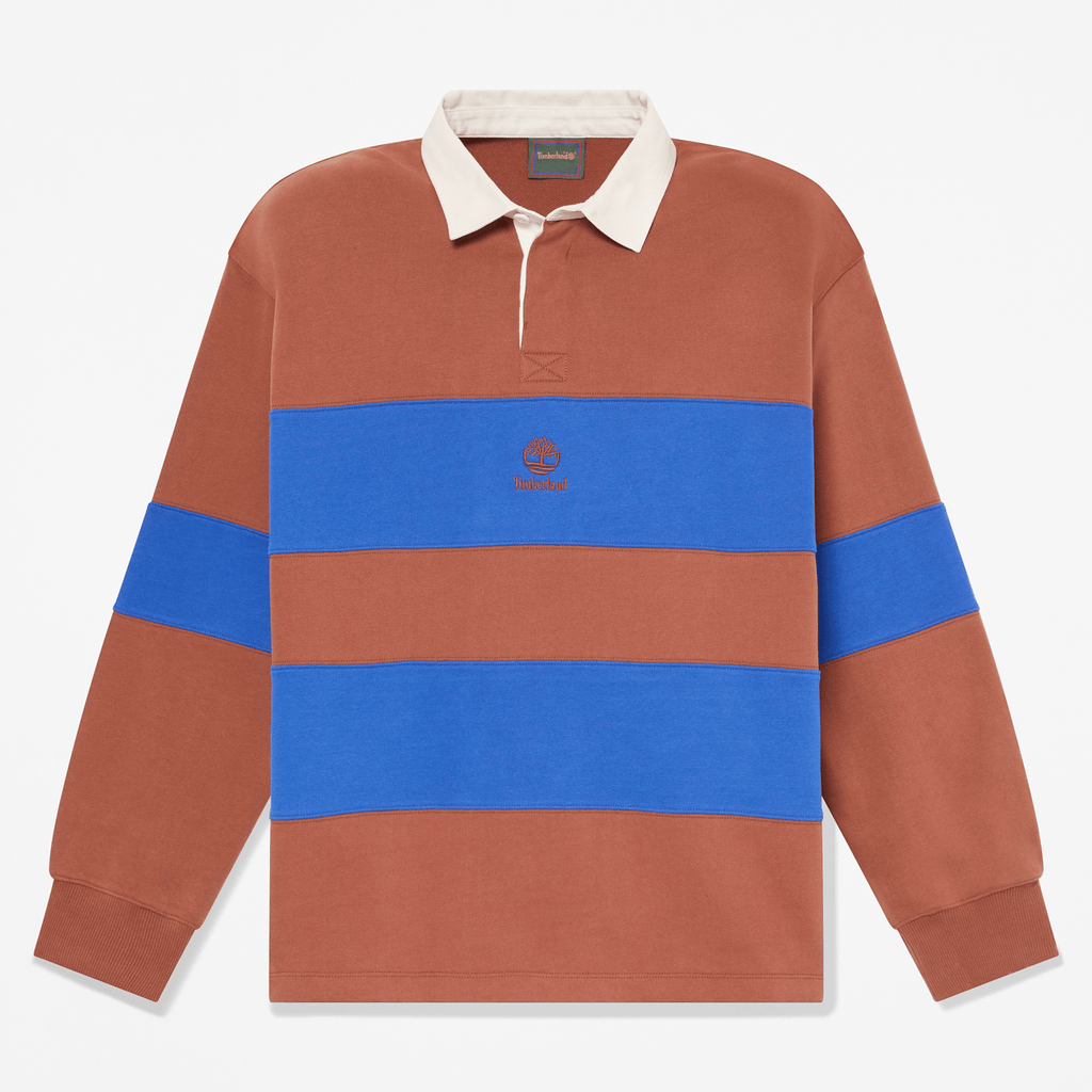 Mens Rugby Polo Sweatshirt TBL BrownBlue Stripe HERO
