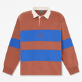 Mens Rugby Polo Sweatshirt TBL BrownBlue Stripe HERO