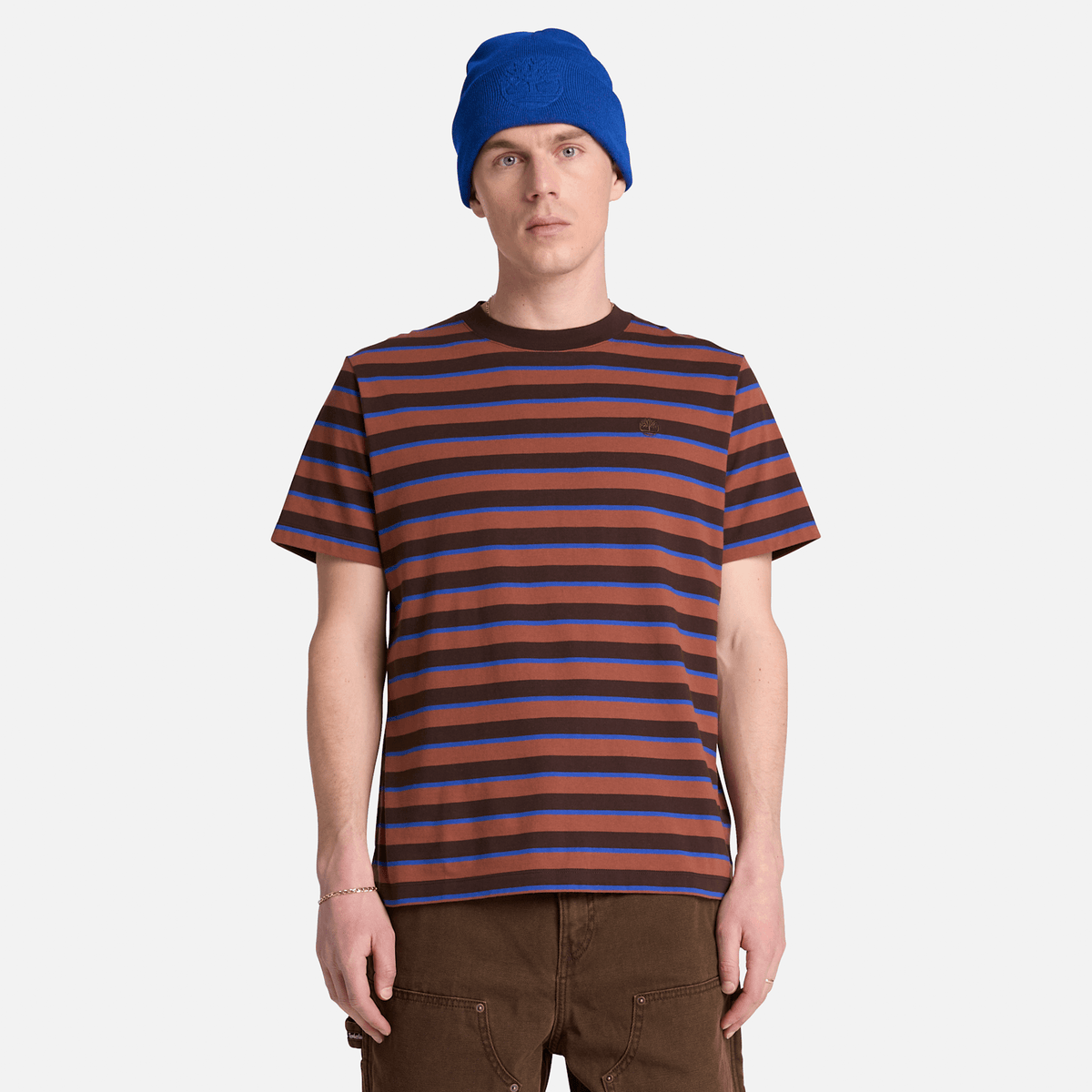 Mens Stripe ShortSleeve TShirt TBL Dark Brown ALT1