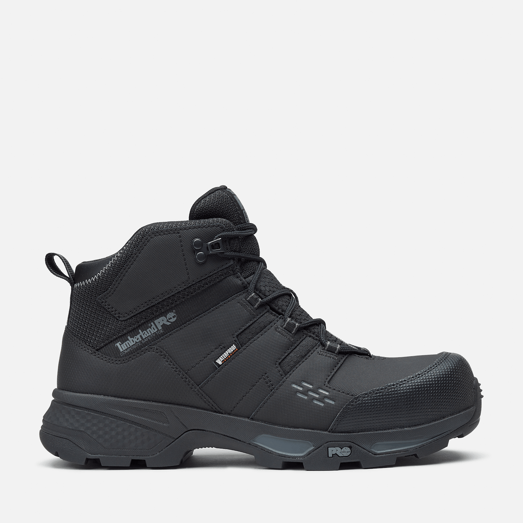Mens Switchback CompToe Waterproof Work Boot TBL Black FullGrainGrey HERO