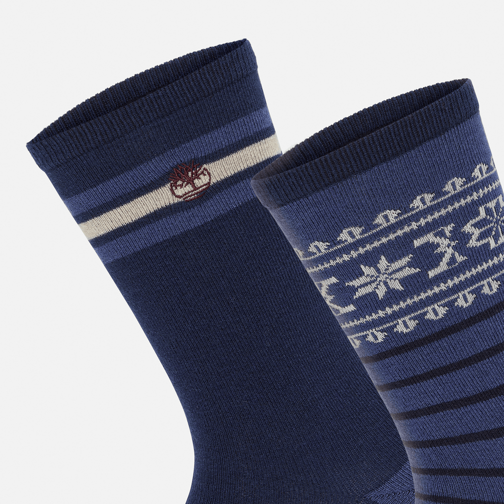 Mens Timberland 2Pack Fair Isle Crew Sock TBL Navy Heather ALT2