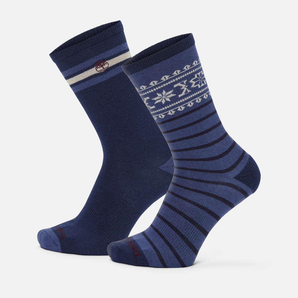 Mens Timberland 2Pack Fair Isle Crew Sock TBL Navy Heather HERO