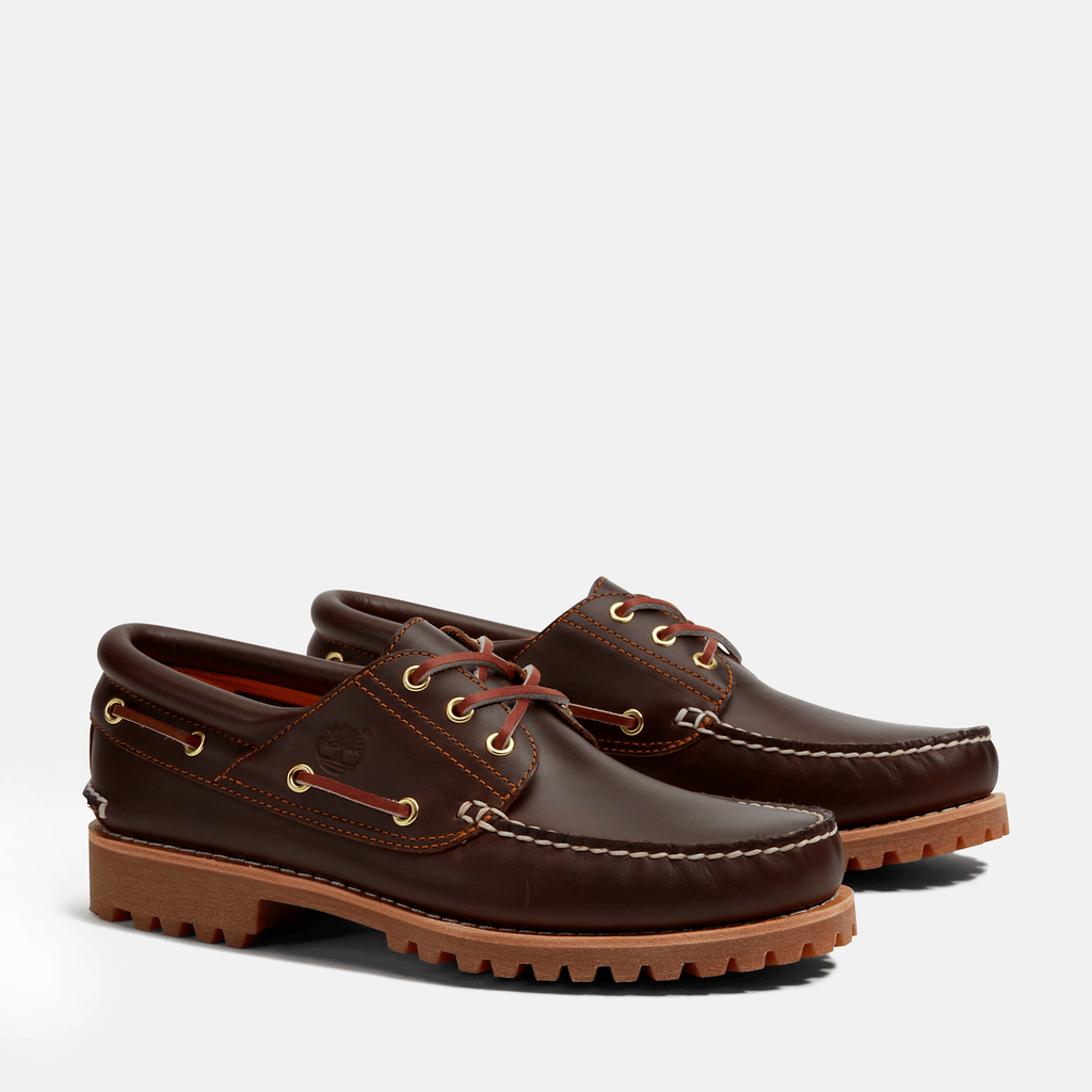 Mens Timberland Authentic 3Eye Lug Handsewn Boat Shoe TBL Brown ALT4
